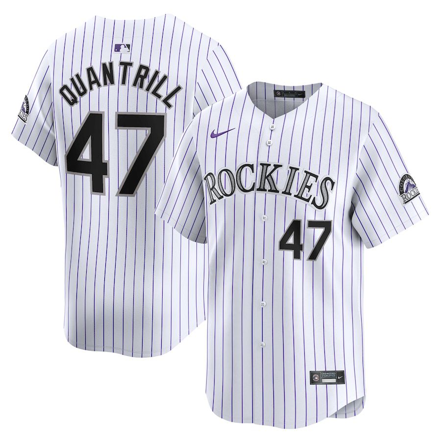 Men Colorado Rockies #47 Cal Quantrill Nike White Home Limited Player MLB Jersey